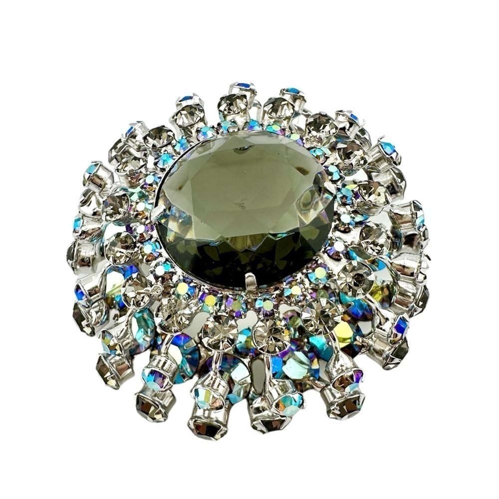 Juliana D&E Brooch Domed, Layered Aurora Borealis Rhinestone Pin Vintage